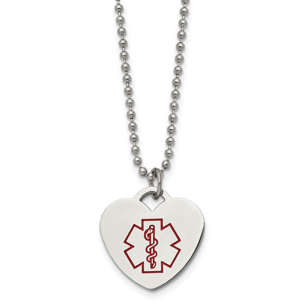 Stainless Steel Heart Shaped Medical Alert Necklace - 22 Inch, Item N9745 by The Black Bow Jewelry Co.