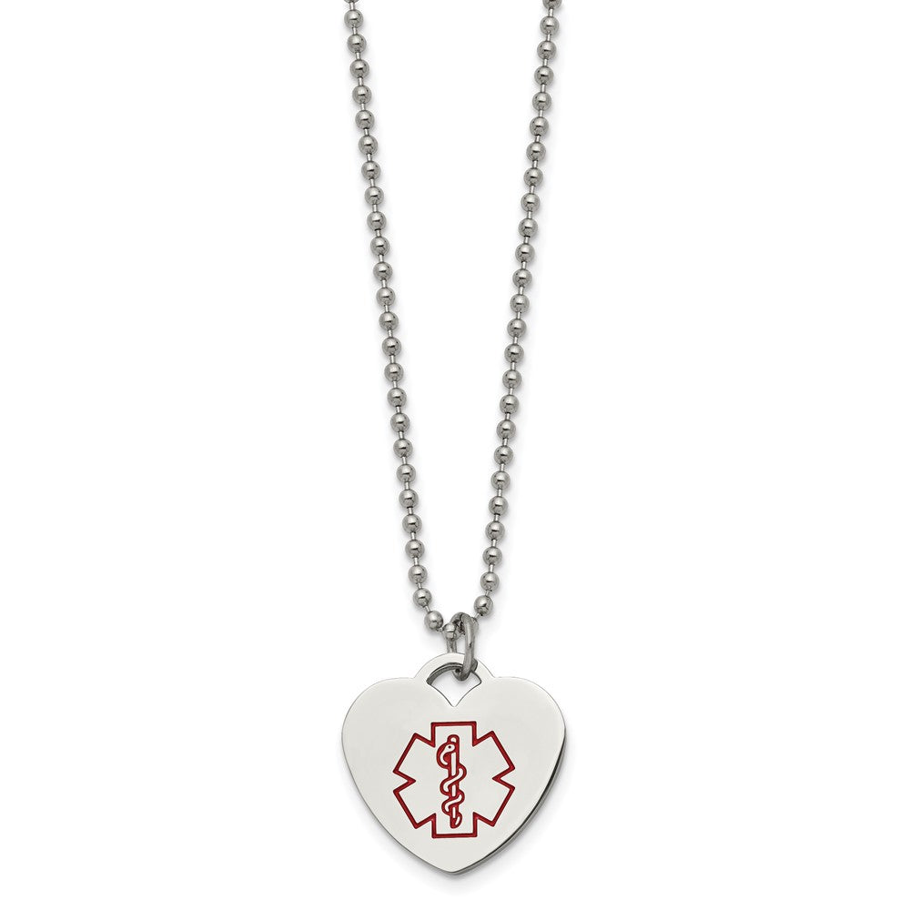Alternate view of the Stainless Steel Heart Shaped Medical Alert Necklace - 22 Inch by The Black Bow Jewelry Co.