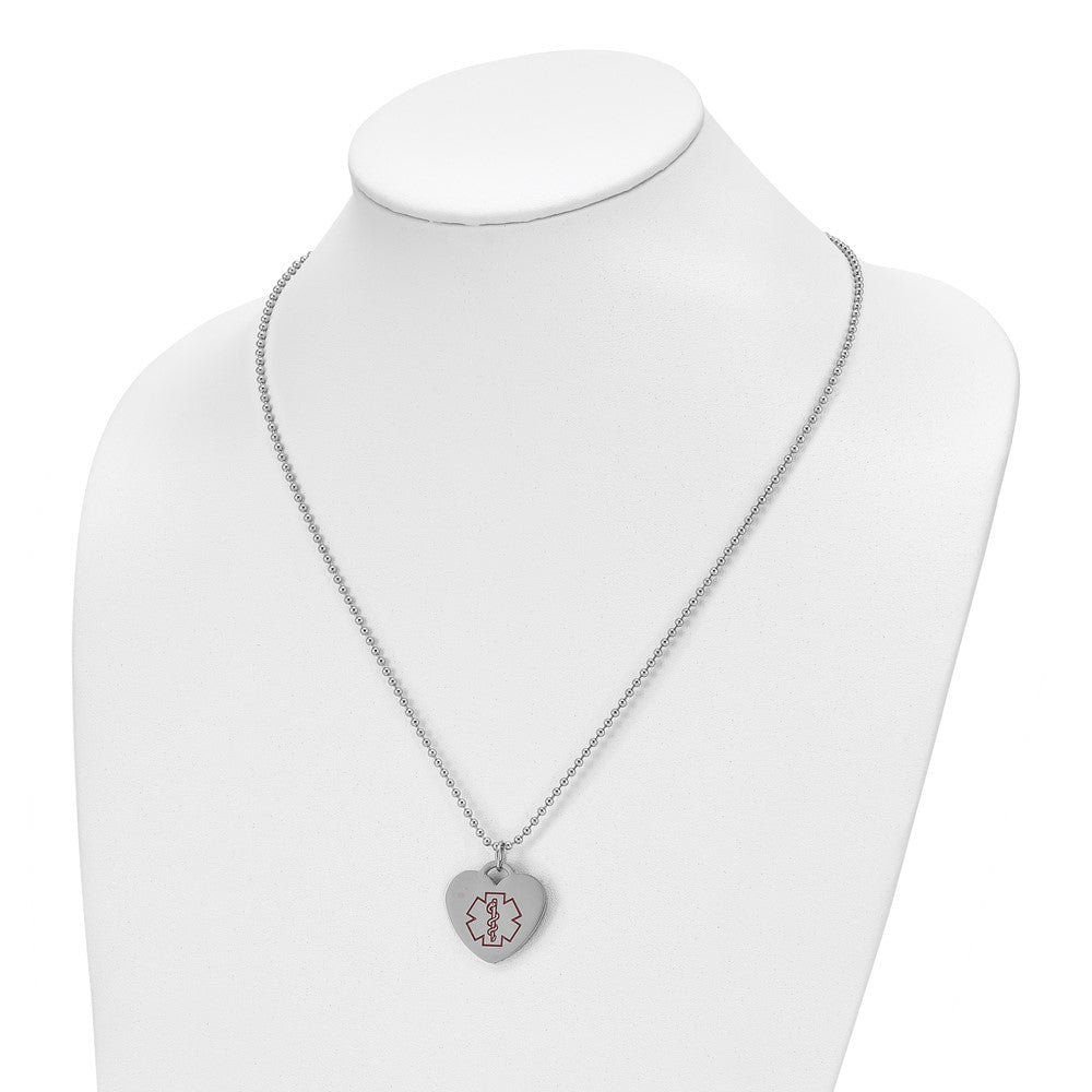 Alternate view of the Stainless Steel Heart Shaped Medical Alert Necklace - 22 Inch by The Black Bow Jewelry Co.