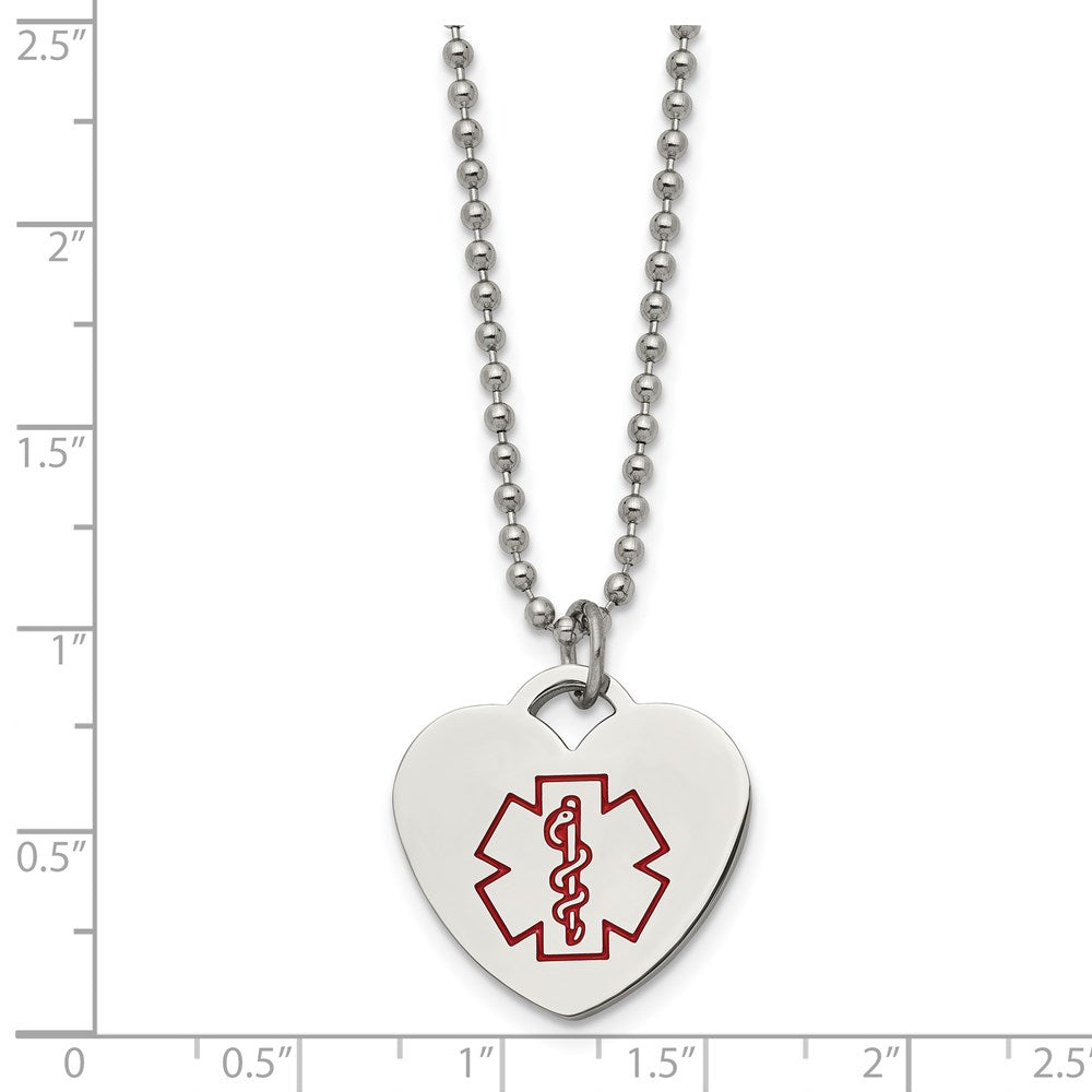Alternate view of the Stainless Steel Heart Shaped Medical Alert Necklace - 22 Inch by The Black Bow Jewelry Co.