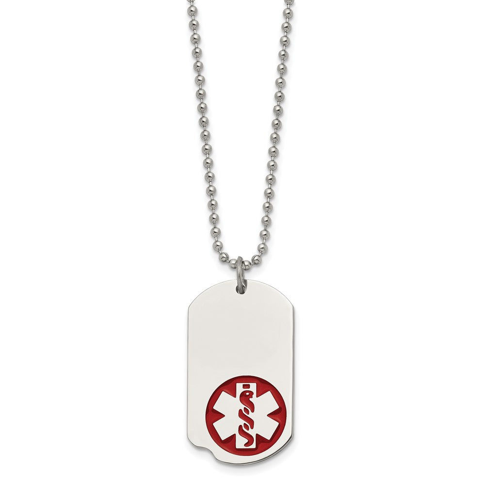 Alternate view of the Stainless Steel Small Dog Tag Medical Alert Necklace - 22 Inch by The Black Bow Jewelry Co.