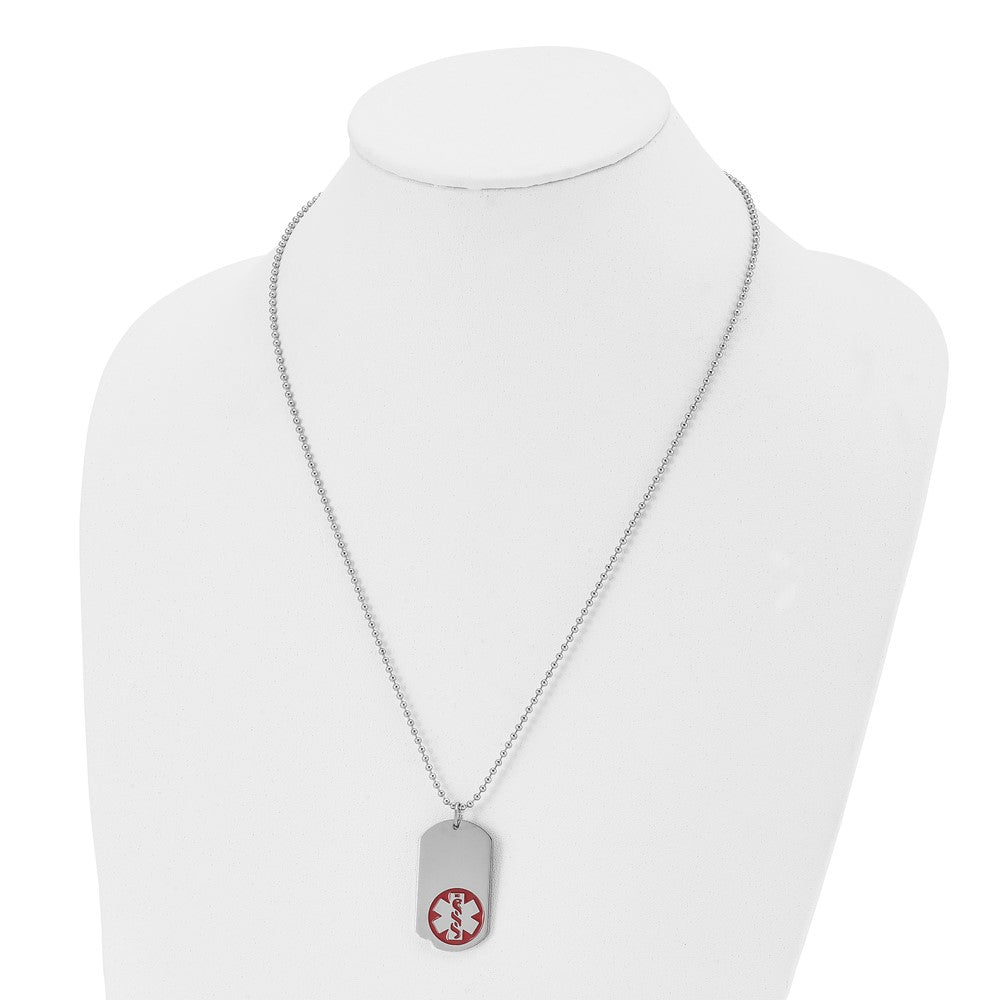 Alternate view of the Stainless Steel Small Dog Tag Medical Alert Necklace - 22 Inch by The Black Bow Jewelry Co.