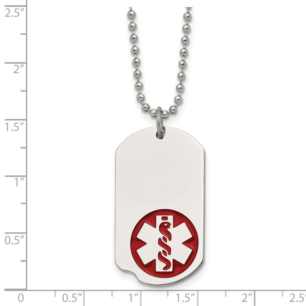 Alternate view of the Stainless Steel Small Dog Tag Medical Alert Necklace - 22 Inch by The Black Bow Jewelry Co.