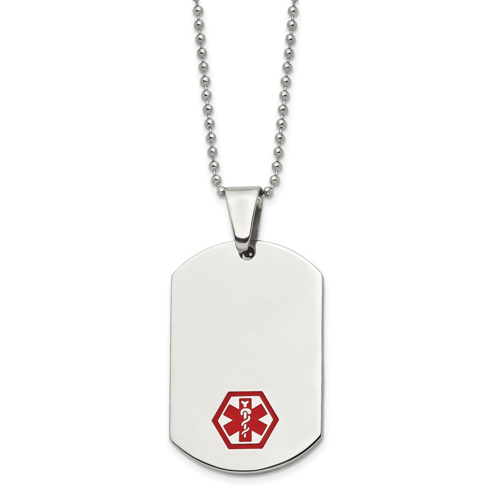Stainless Steel Large Dog Tag Medical Alert Necklace - 24 Inch, Item N9750 by The Black Bow Jewelry Co.