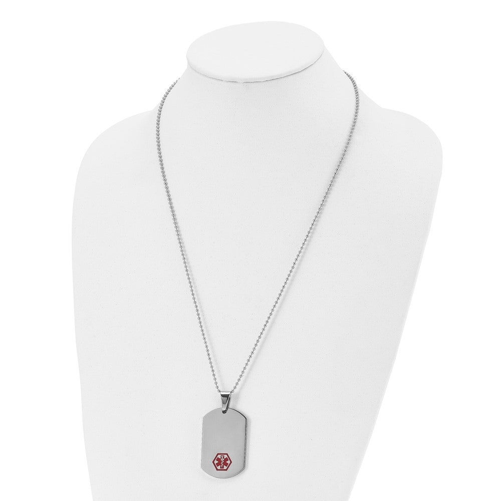 Alternate view of the Stainless Steel Large Dog Tag Medical Alert Necklace - 24 Inch by The Black Bow Jewelry Co.