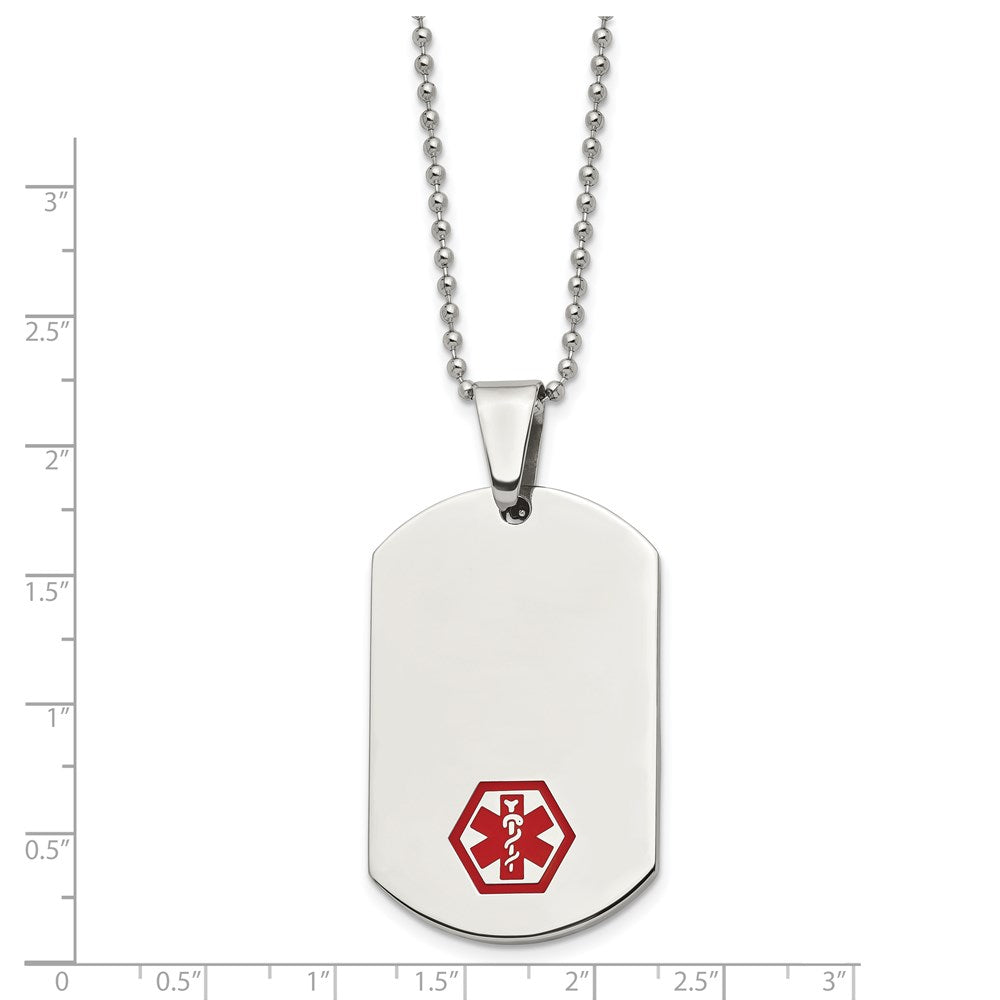 Alternate view of the Stainless Steel Large Dog Tag Medical Alert Necklace - 24 Inch by The Black Bow Jewelry Co.