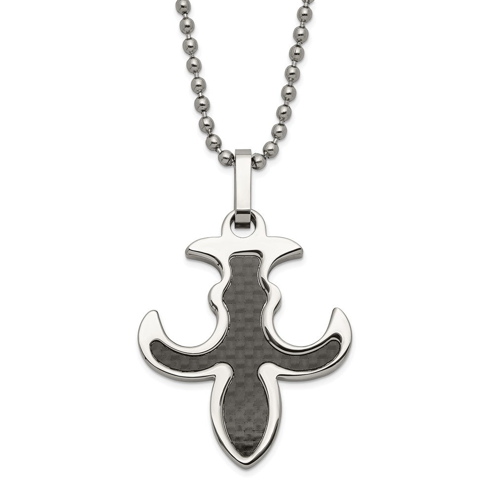 Stainless Steel and Black Carbon Fiber Fleur de lis Necklace - 22 Inch, Item N9755 by The Black Bow Jewelry Co.