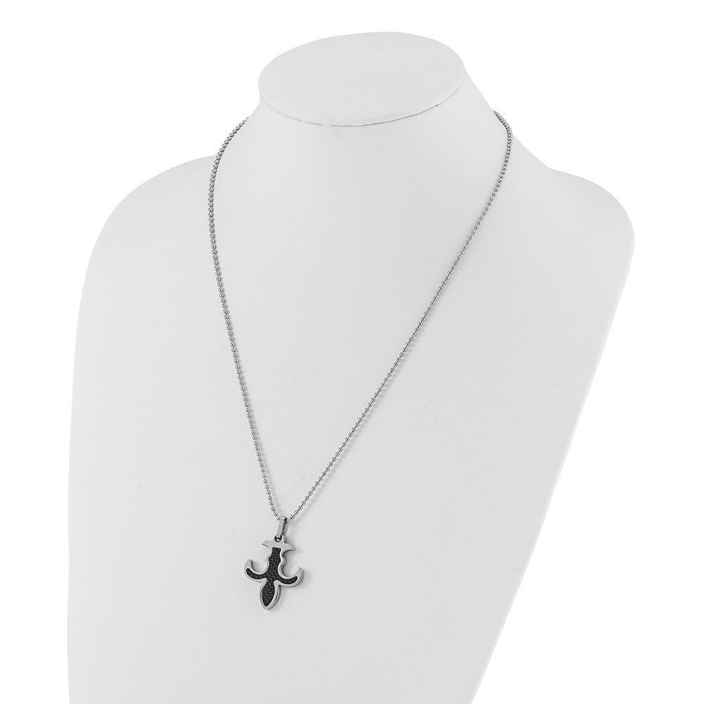 Alternate view of the Stainless Steel and Black Carbon Fiber Fleur de lis Necklace - 22 Inch by The Black Bow Jewelry Co.