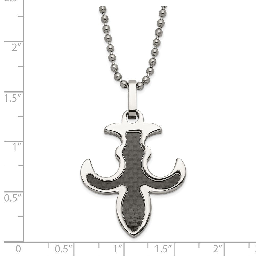 Alternate view of the Stainless Steel and Black Carbon Fiber Fleur de lis Necklace - 22 Inch by The Black Bow Jewelry Co.