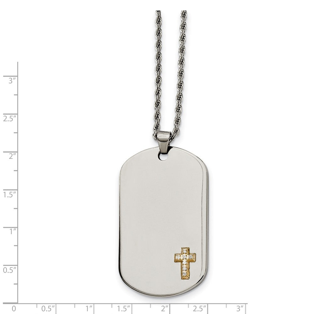 Alternate view of the Stainless Steel, 14k Gold Plated Diamond Accent Cross Dog Tag Necklace by The Black Bow Jewelry Co.