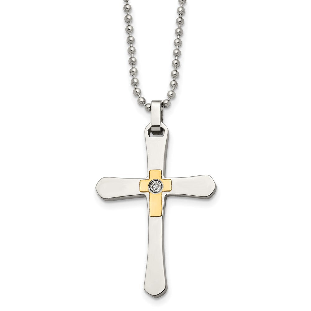 Stainless Steel, 14k Gold Plated and Diamond Accent Cross Necklace, Item N9762 by The Black Bow Jewelry Co.