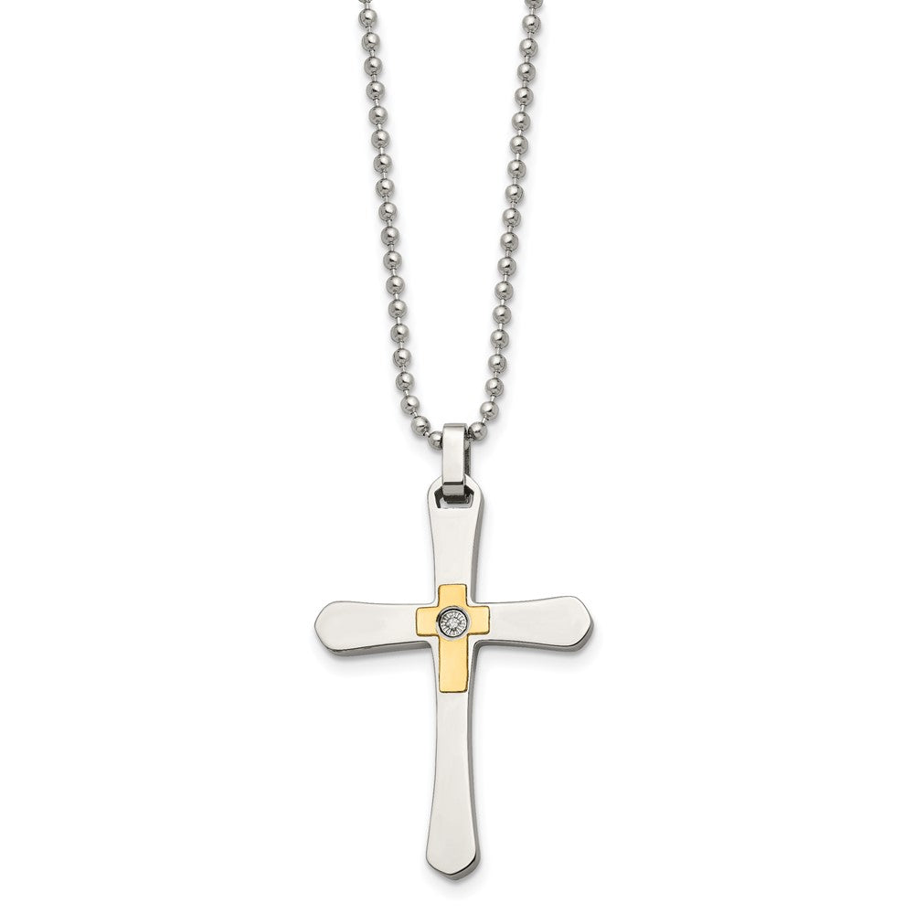 Alternate view of the Stainless Steel, 14k Gold Plated and Diamond Accent Cross Necklace by The Black Bow Jewelry Co.