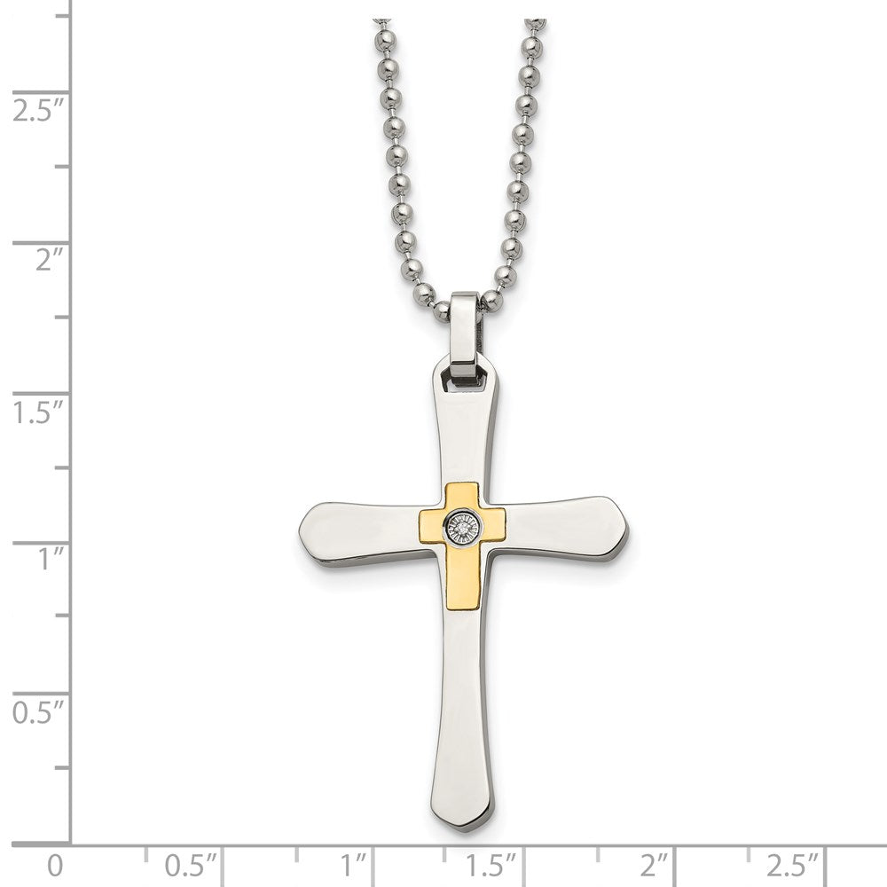 Alternate view of the Stainless Steel, 14k Gold Plated and Diamond Accent Cross Necklace by The Black Bow Jewelry Co.