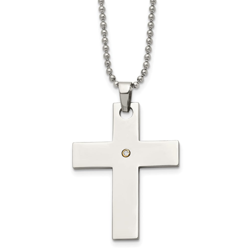 Stainless Steel and Single Diamond Accent Cross Necklace - 22 Inch, Item N9764 by The Black Bow Jewelry Co.