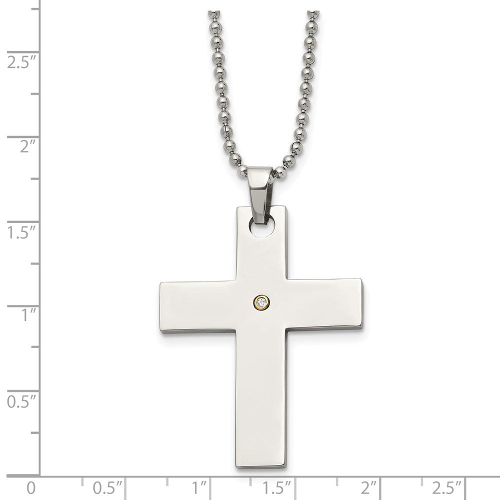 Alternate view of the Stainless Steel and Single Diamond Accent Cross Necklace - 22 Inch by The Black Bow Jewelry Co.
