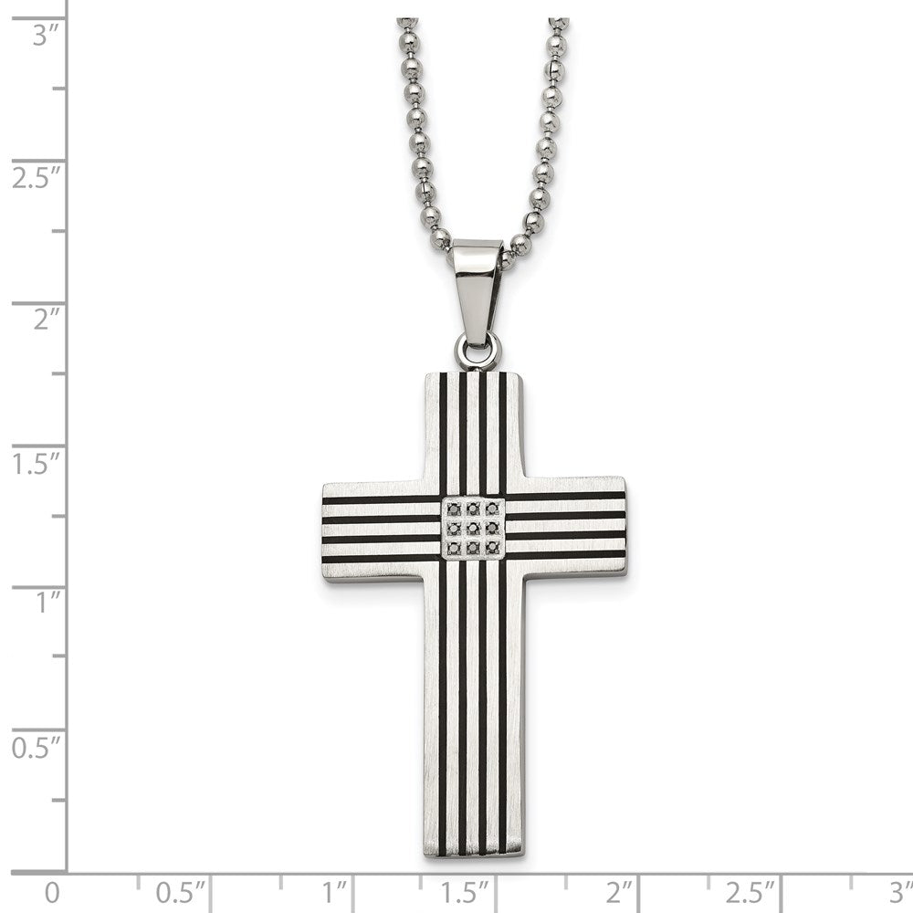 Alternate view of the Stainless Steel Striped and Black Diamond Cross Necklace - 22 Inch by The Black Bow Jewelry Co.