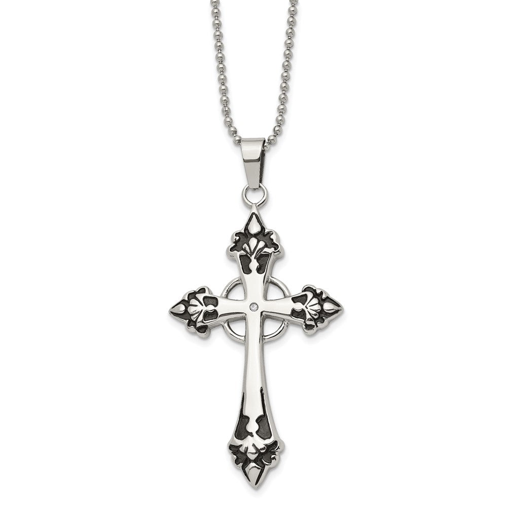 Stainless Steel Black Enamel & Diamond Celtic Cross Necklace - 24 Inch, Item N9771 by The Black Bow Jewelry Co.