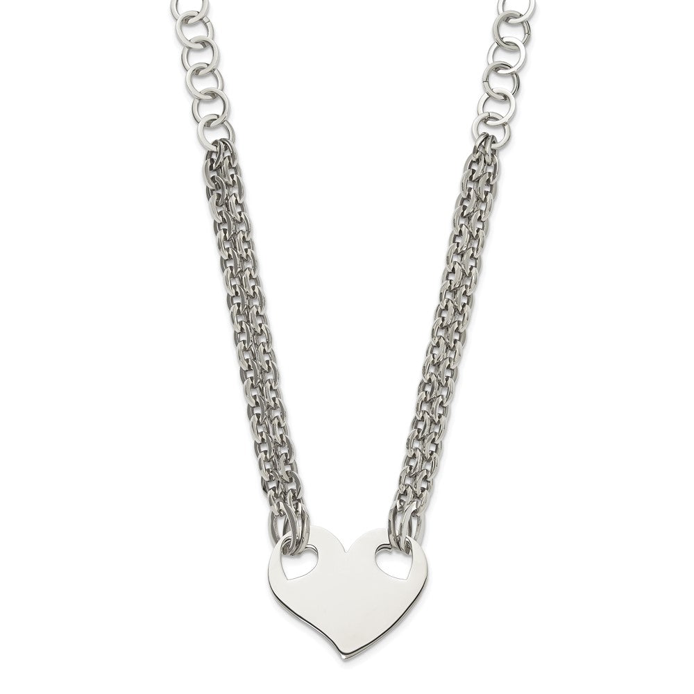 Stainless Steel Engravable Polished Heart Necklace - 20 Inch, Item N9787 by The Black Bow Jewelry Co.