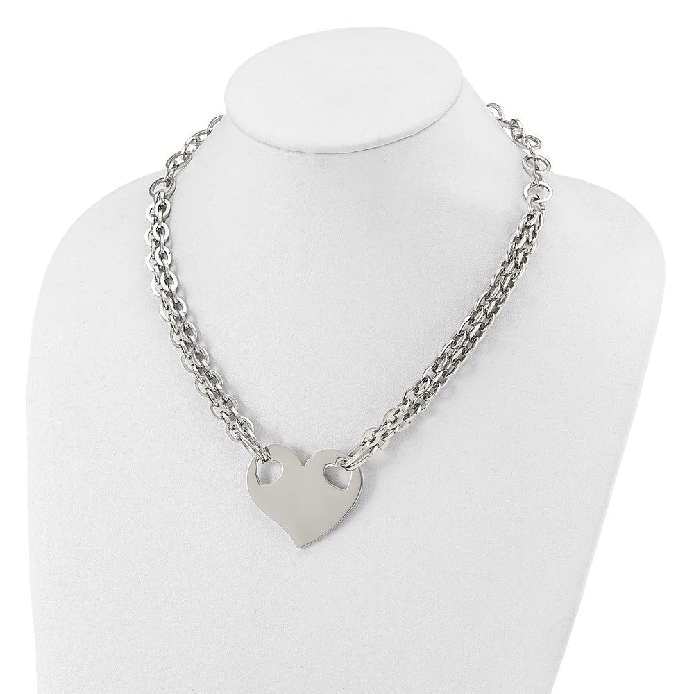 Alternate view of the Stainless Steel Engravable Polished Heart Necklace - 20 Inch by The Black Bow Jewelry Co.