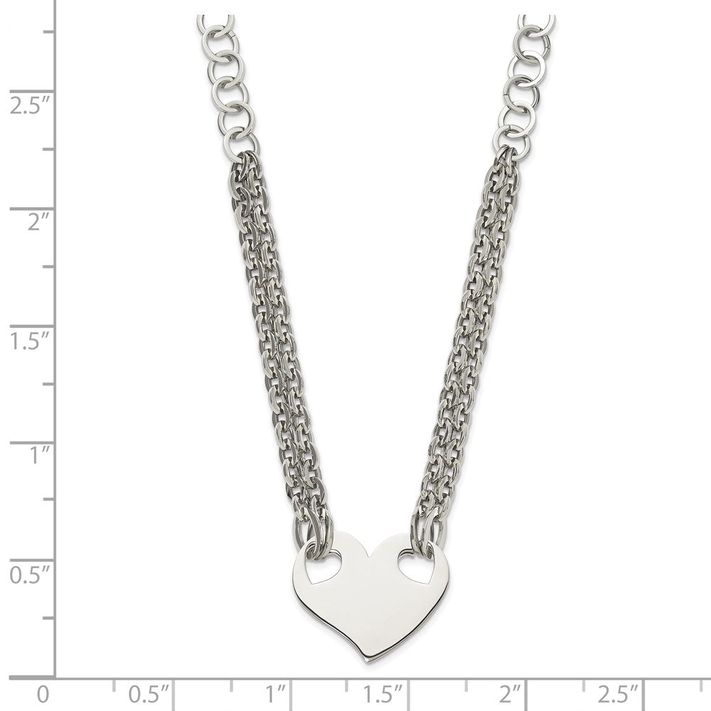 Alternate view of the Stainless Steel Engravable Polished Heart Necklace - 20 Inch by The Black Bow Jewelry Co.
