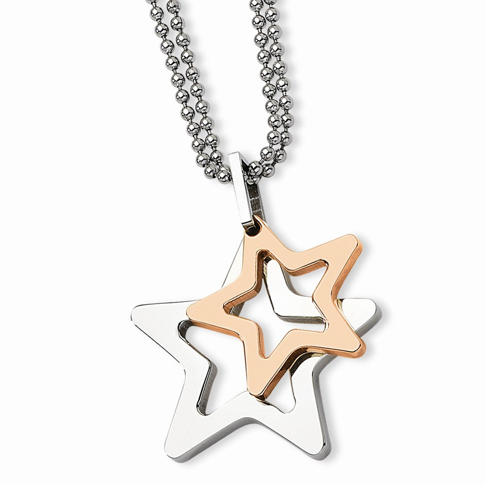 Stainless Steel and Rose Gold Tone Plated Stars Necklace, 22 Inch, Item N9794 by The Black Bow Jewelry Co.
