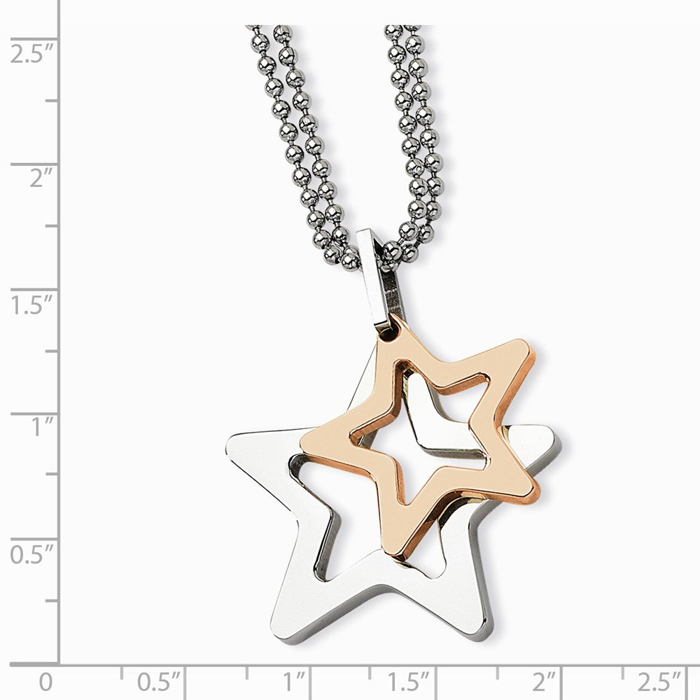 Alternate view of the Stainless Steel and Rose Gold Tone Plated Stars Necklace, 22 Inch by The Black Bow Jewelry Co.