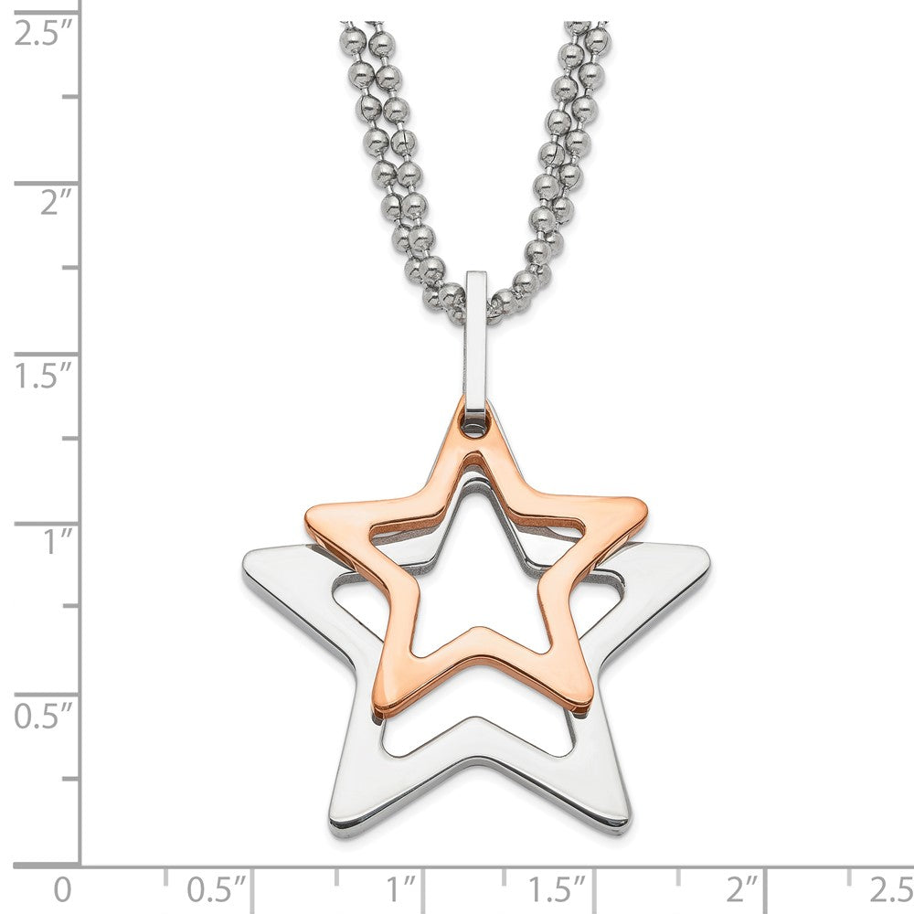 Alternate view of the Stainless Steel and Rose Gold Tone Plated Stars Necklace, 22 Inch by The Black Bow Jewelry Co.