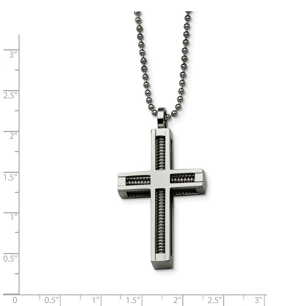 Alternate view of the Stainless Steel 3D inset Cross Pendant Necklace - 24 Inch by The Black Bow Jewelry Co.