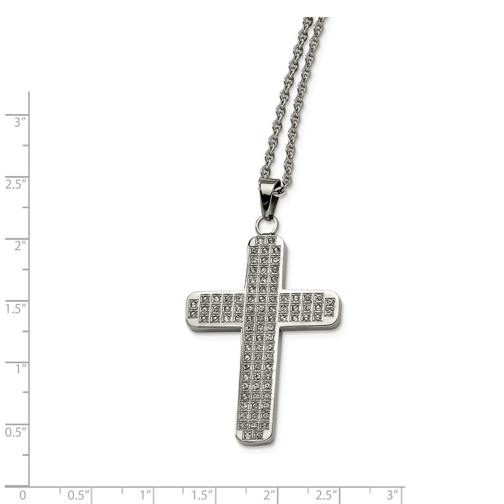 Alternate view of the Stainless Steel Satin and Cubic Zirconia Cross Necklace - 22 Inch by The Black Bow Jewelry Co.