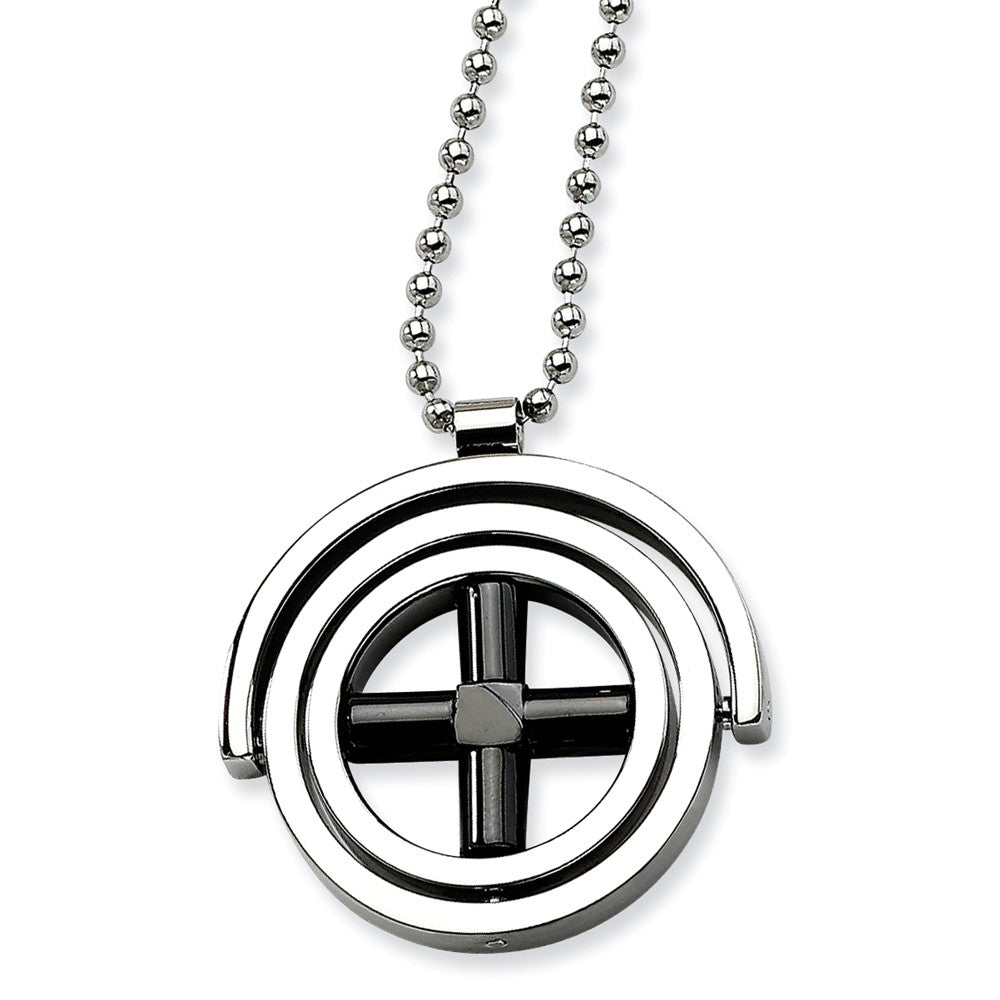 Two-Tone Stainless Steel Circle Necklace - 22 Inch, Item N9838 by The Black Bow Jewelry Co.