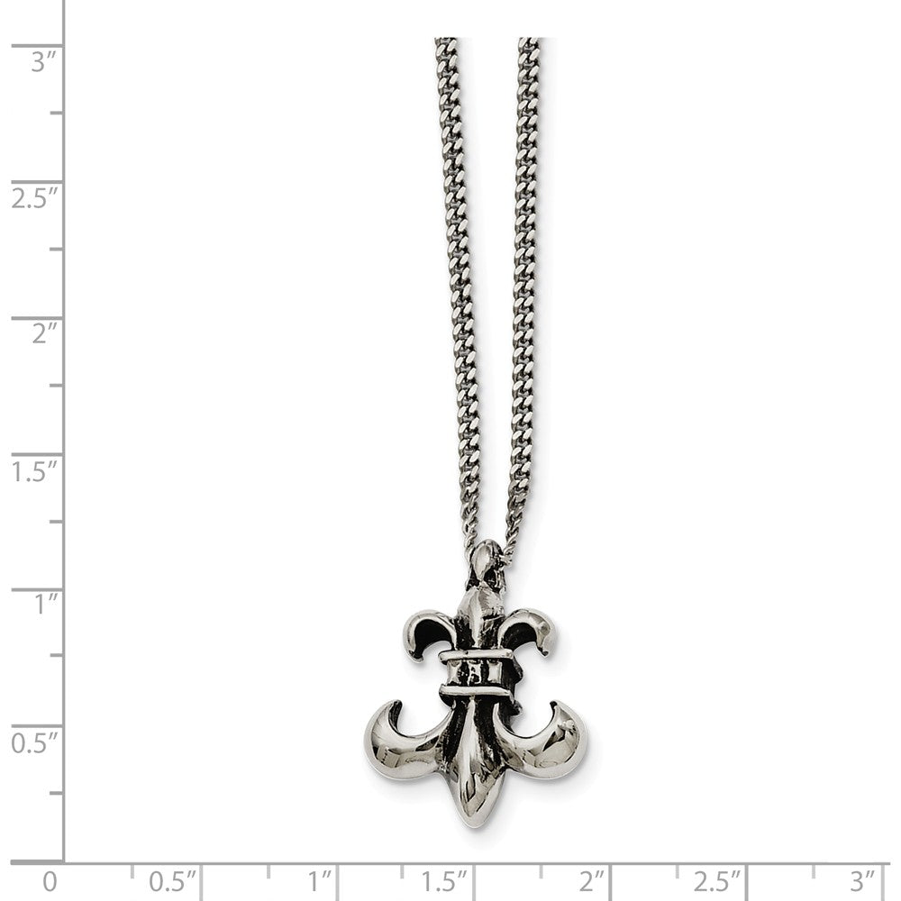 Alternate view of the Stainless Steel Antiqued Fleur-de-lis Necklace - 18 Inch by The Black Bow Jewelry Co.