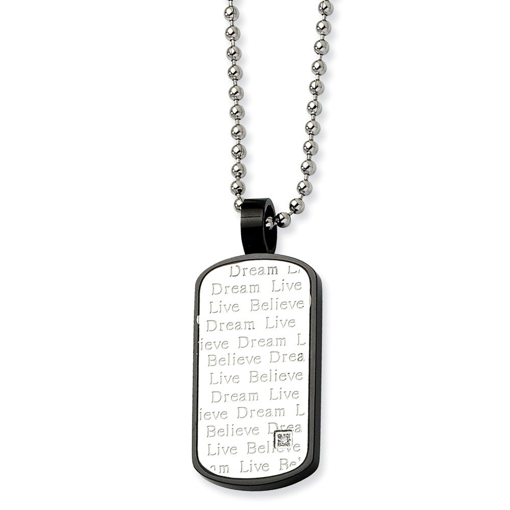 Two-Tone Stainless Steel Dream Live Believe Necklace with CZ - 24 Inch, Item N9844 by The Black Bow Jewelry Co.