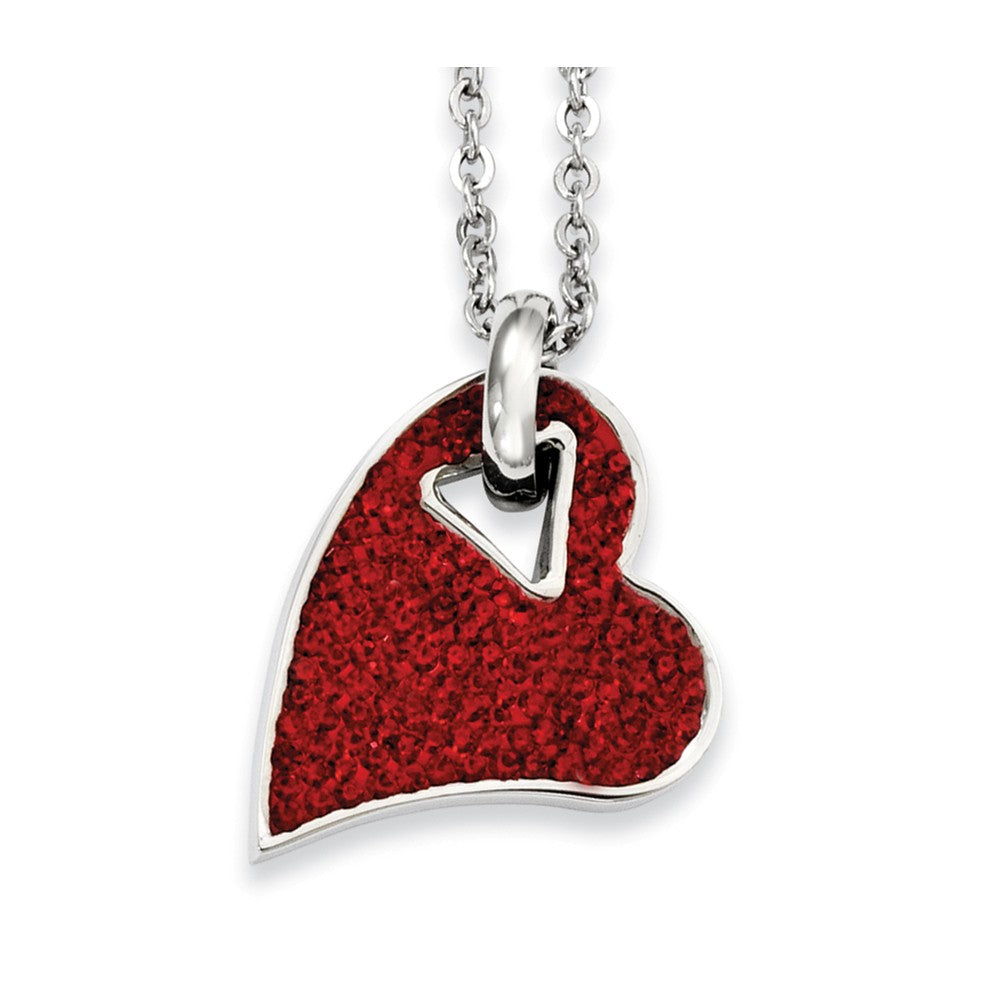 Stainless Steel and Red Crystal Heart Necklace - 20 Inch, Item N9846 by The Black Bow Jewelry Co.