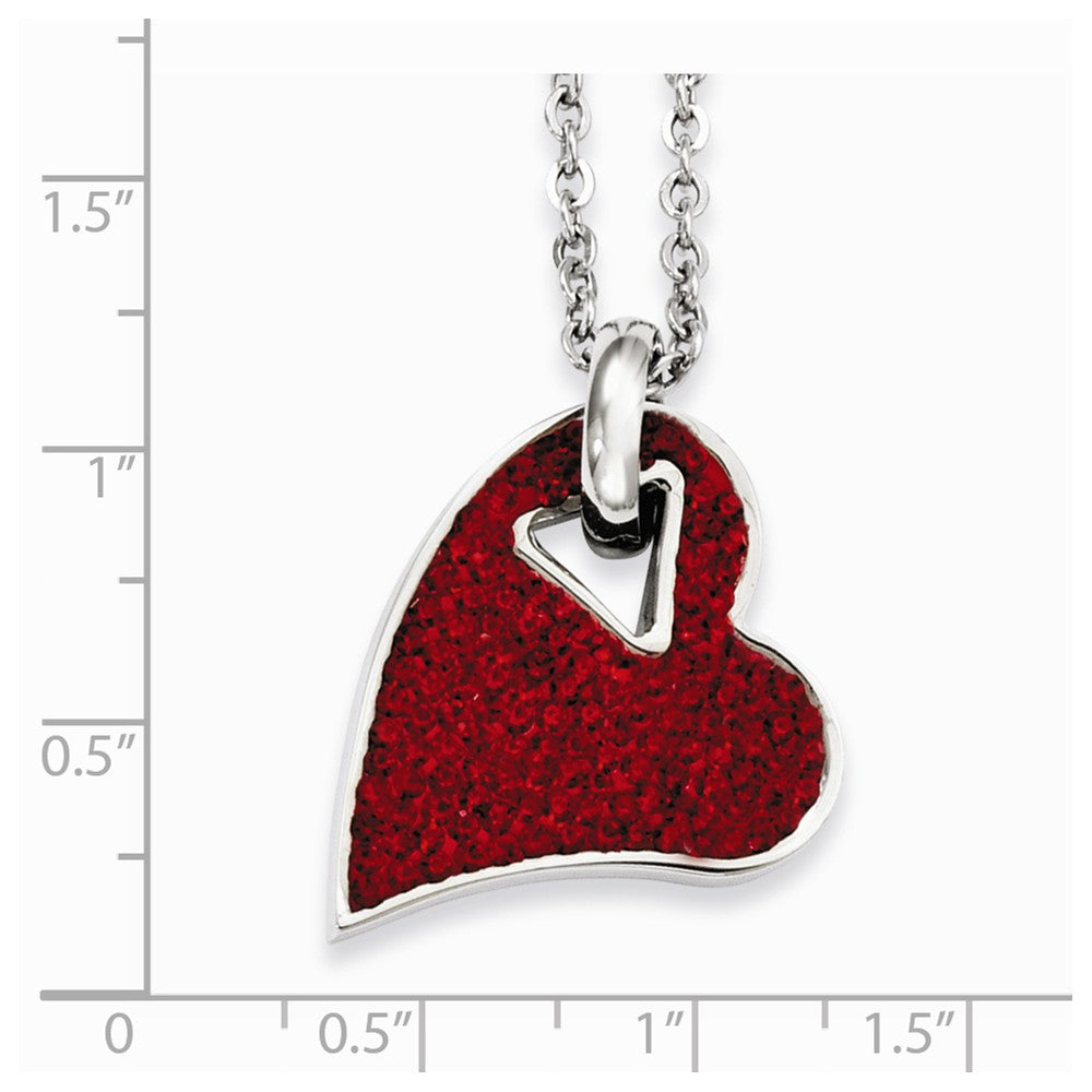 Alternate view of the Stainless Steel and Red Crystal Heart Necklace - 20 Inch by The Black Bow Jewelry Co.