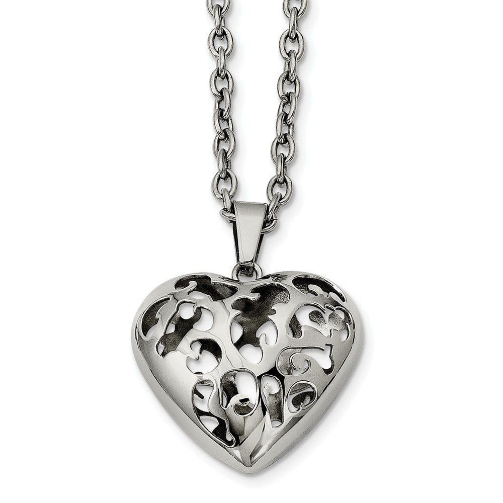 Stainless Steel Cutout Puffed Heart Necklace - 20 Inch, Item N9849 by The Black Bow Jewelry Co.