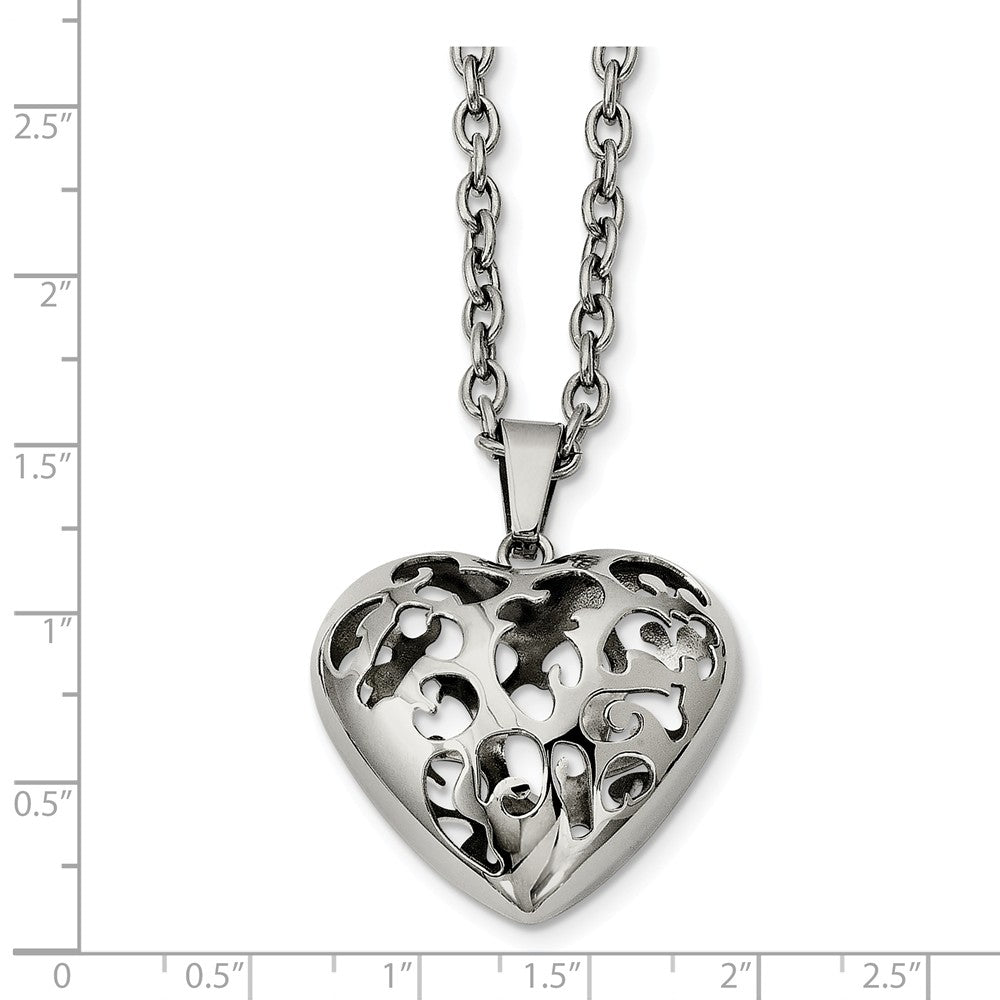 Alternate view of the Stainless Steel Cutout Puffed Heart Necklace - 20 Inch by The Black Bow Jewelry Co.