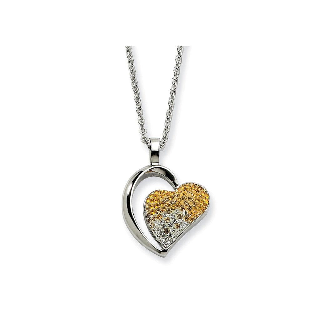 Stainless Steel Yellow and Clear Crystal Heart Necklace - 22 Inch, Item N9852 by The Black Bow Jewelry Co.