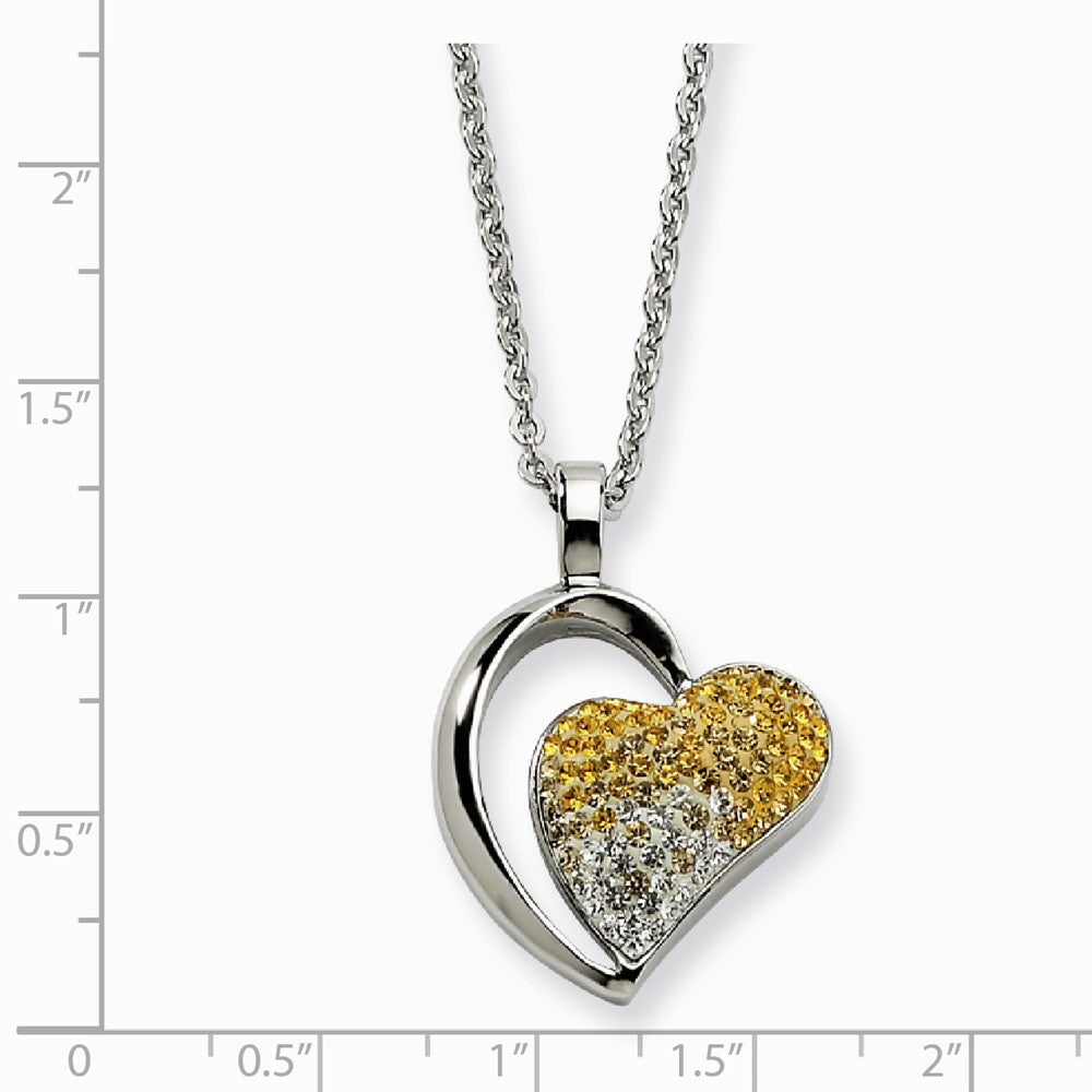 Alternate view of the Stainless Steel Yellow and Clear Crystal Heart Necklace - 22 Inch by The Black Bow Jewelry Co.