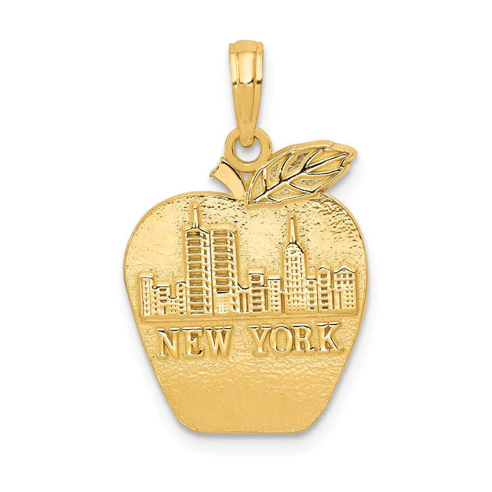 New York Skyline Solid Apple Pendant in 14k Yellow Gold, Item P10000 by The Black Bow Jewelry Co.