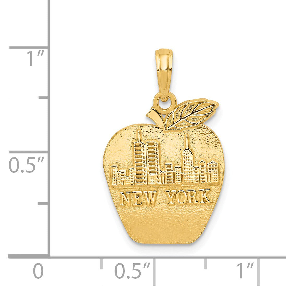 Alternate view of the New York Skyline Solid Apple Pendant in 14k Yellow Gold by The Black Bow Jewelry Co.