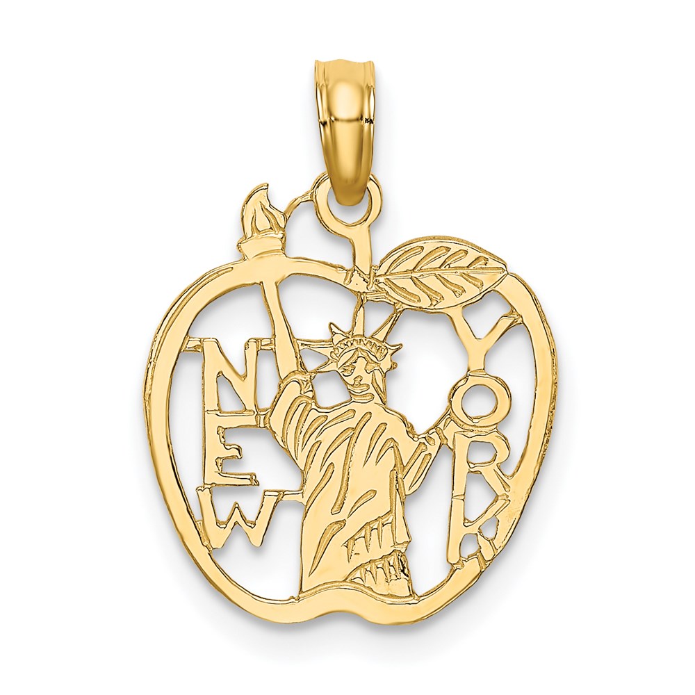 Cutout New York Statue of Liberty in Apple Pendant in 14K Yellow Gold, Item P10001 by The Black Bow Jewelry Co.