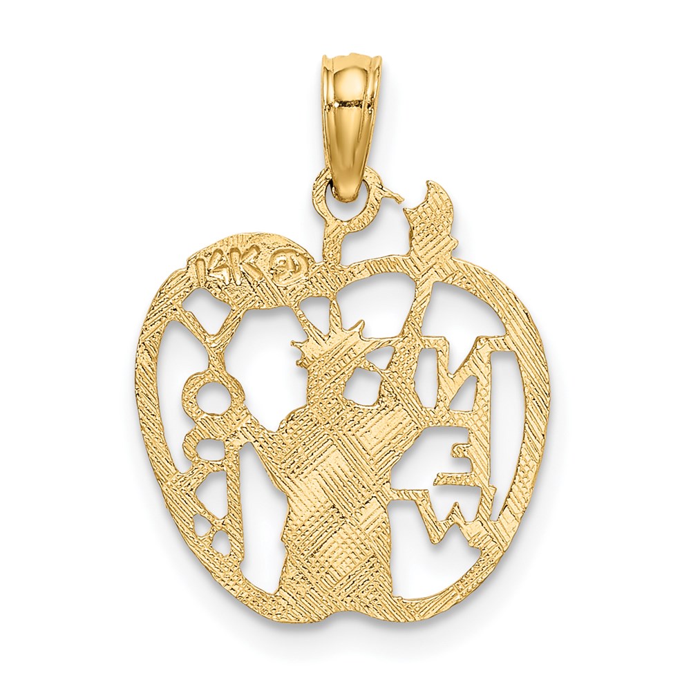 Alternate view of the Cutout New York Statue of Liberty in Apple Pendant in 14K Yellow Gold by The Black Bow Jewelry Co.