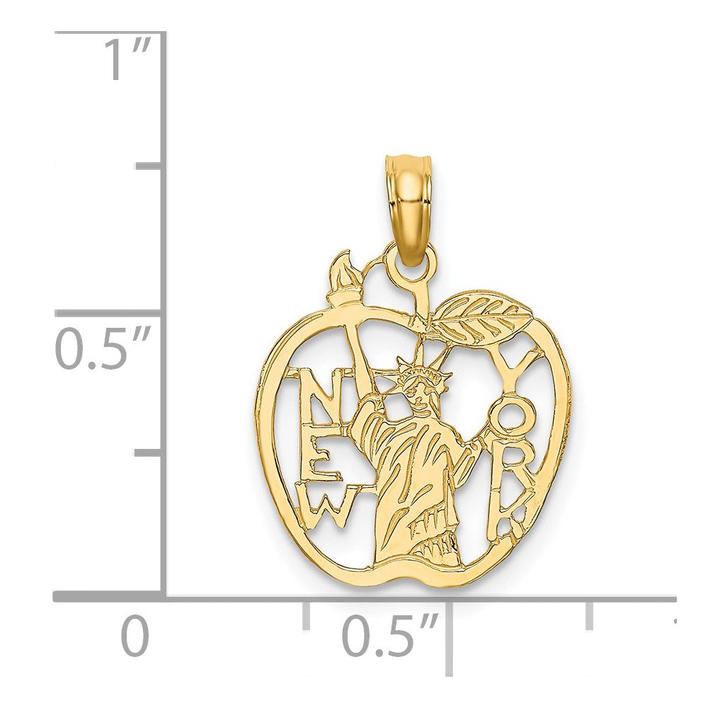Alternate view of the Cutout New York Statue of Liberty in Apple Pendant in 14K Yellow Gold by The Black Bow Jewelry Co.