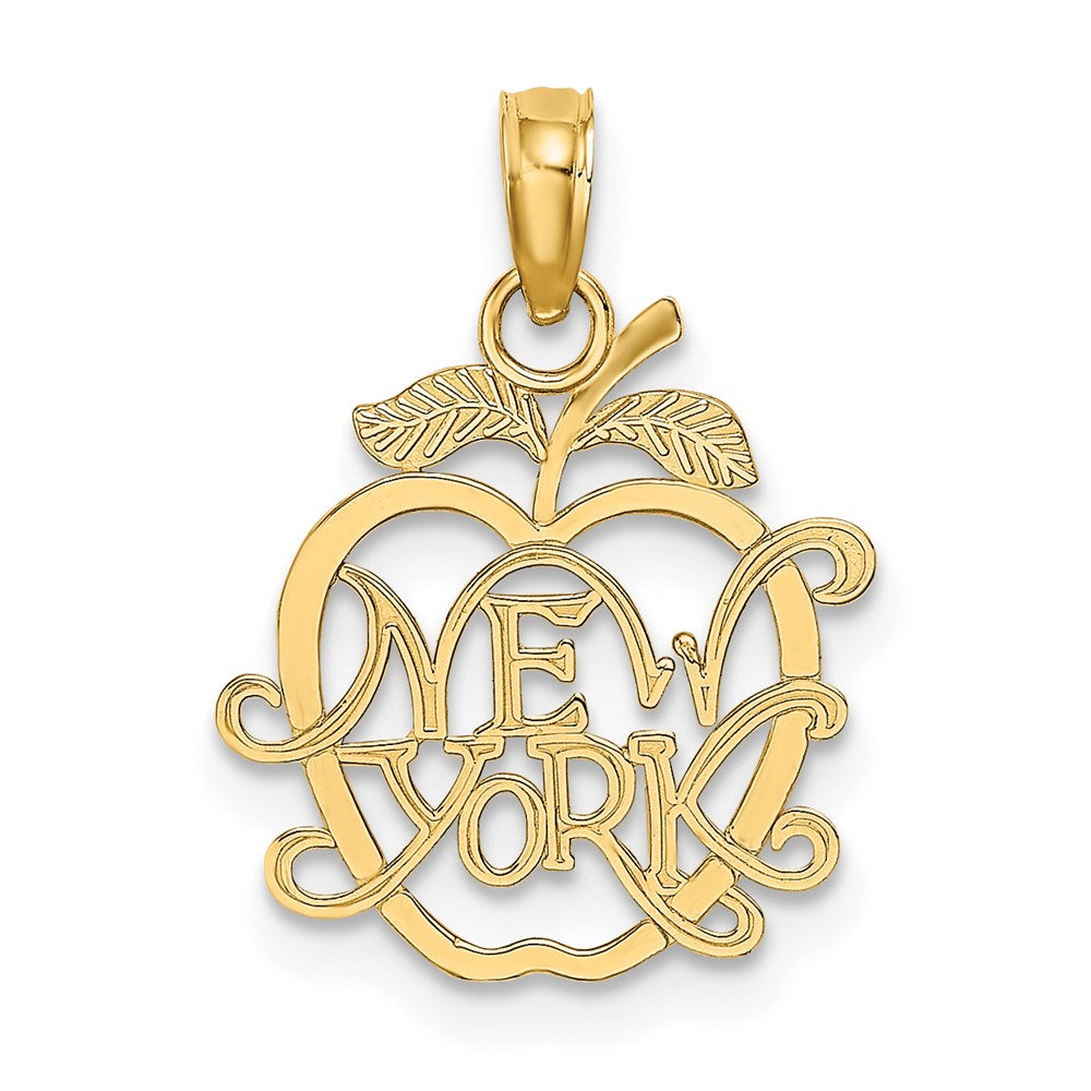 Cutout New York Apple Pendant in 14 Karat Yellow Gold, Item P10002 by The Black Bow Jewelry Co.