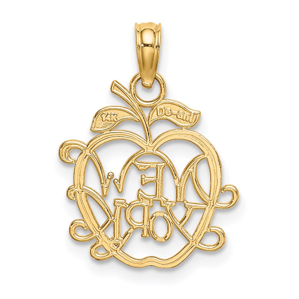 Alternate view of the Cutout New York Apple Pendant in 14 Karat Yellow Gold by The Black Bow Jewelry Co.