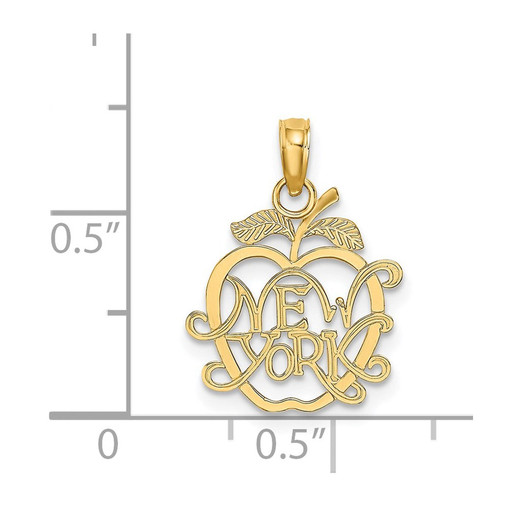 Alternate view of the Cutout New York Apple Pendant in 14 Karat Yellow Gold by The Black Bow Jewelry Co.