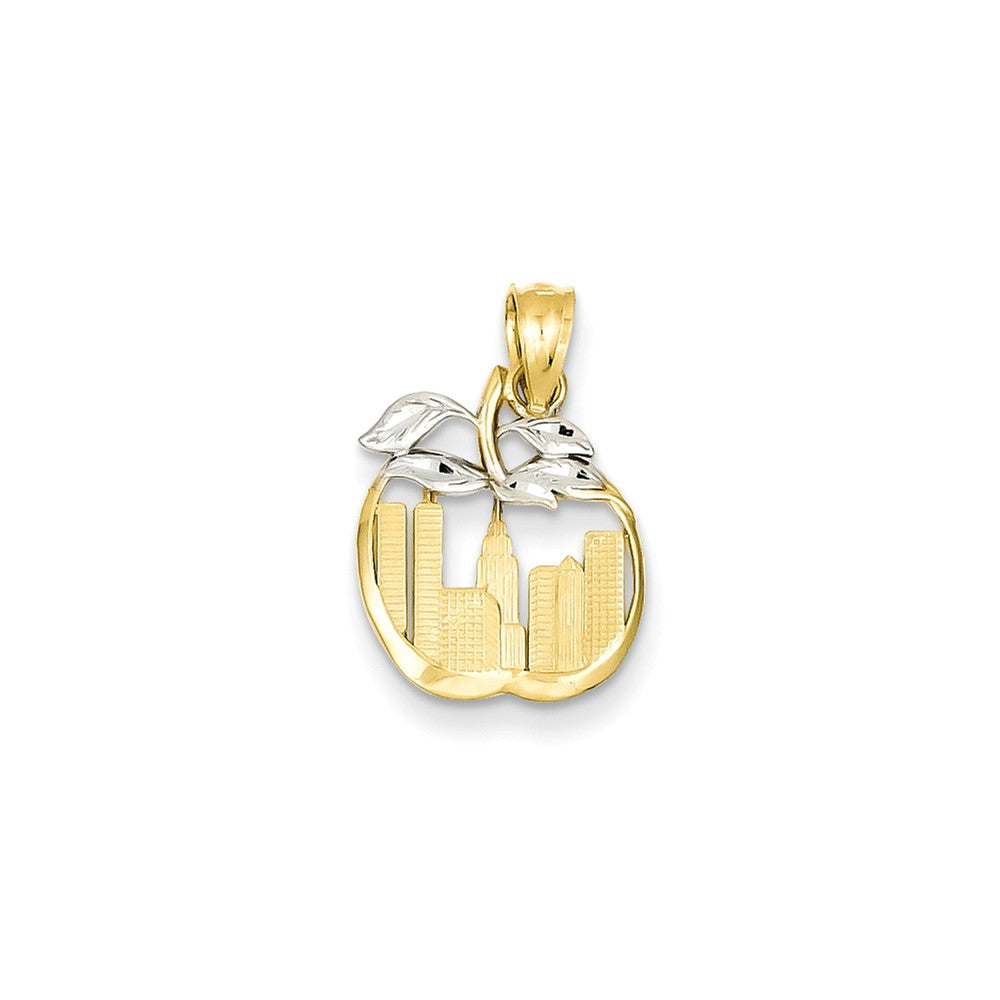 14k Yellow Gold and White Rhodium New York Skyline Apple Pendant, Item P10003 by The Black Bow Jewelry Co.