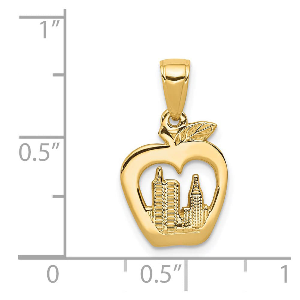 Alternate view of the 14k Yellow Gold Small New York Skyline in Apple Pendant by The Black Bow Jewelry Co.