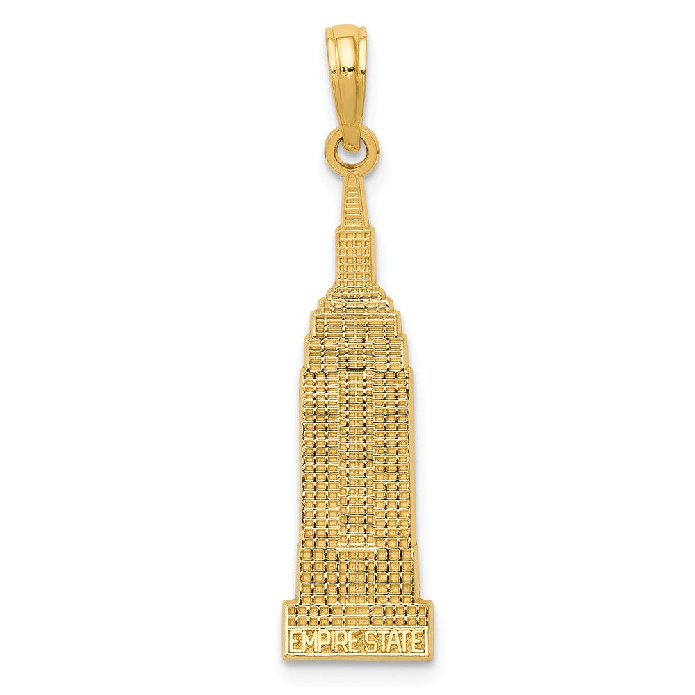 14k Yellow Gold Satin Empire State Building Pendant, Item P10005 by The Black Bow Jewelry Co.