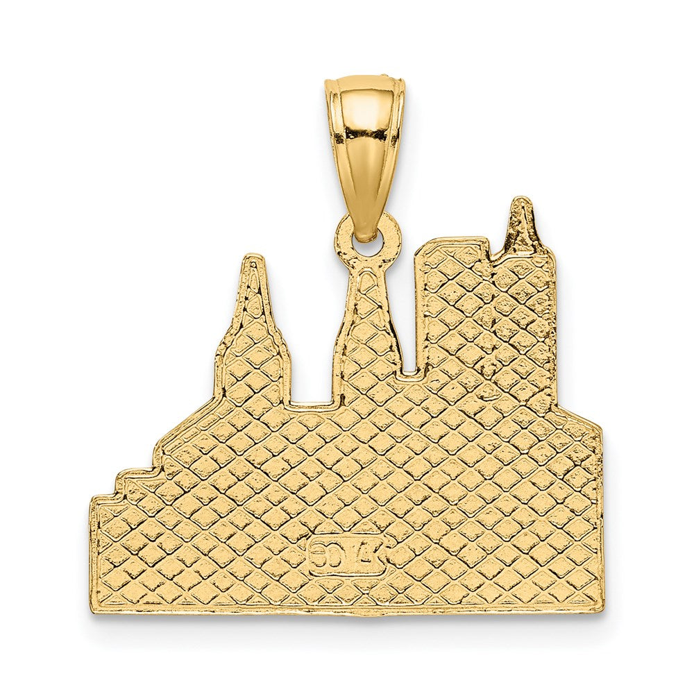 Alternate view of the Cutout New York Skyline with Taxi Pendant in 14 Karat Yellow Gold by The Black Bow Jewelry Co.